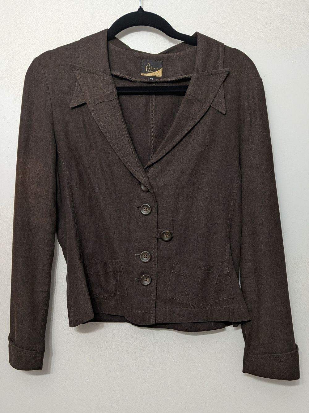 Foley Vintage Brown Button-Front Linen Blend Jacket 9-10